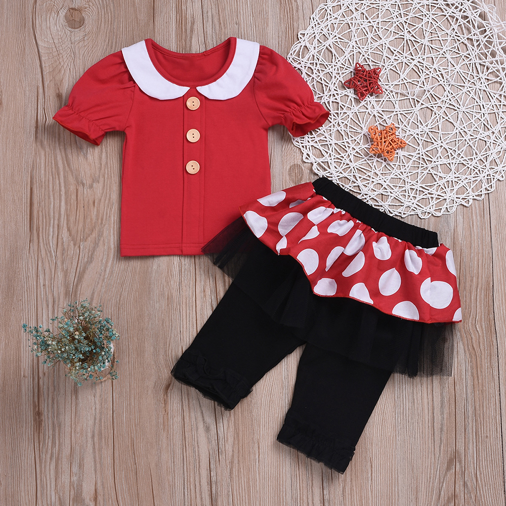 

Baby / Toddler Solid Doll Collar Tee and Polka Dots Tulle Pants Set