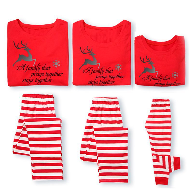 

Christmas Reindeer Print Long-sleeve Top and Striped Pants Family Matching Pajamas Set