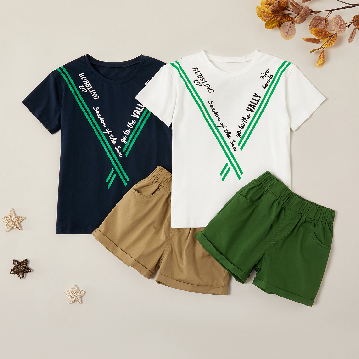 

Stylish Letter Print Top and Solid Shorts Sets