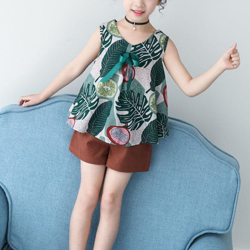 

Summertime Print Fresh Plant Top and Solid Shorts Set for Girl