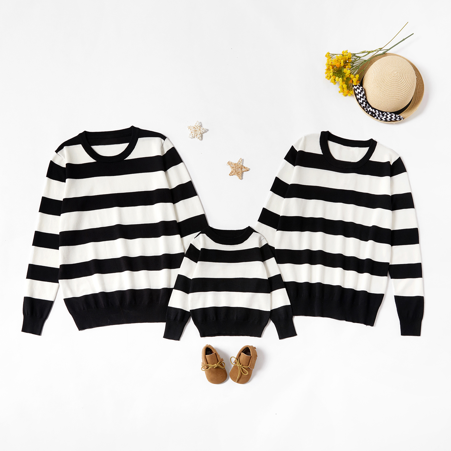 

Trendy Black And White Striped Family Matching Sweater