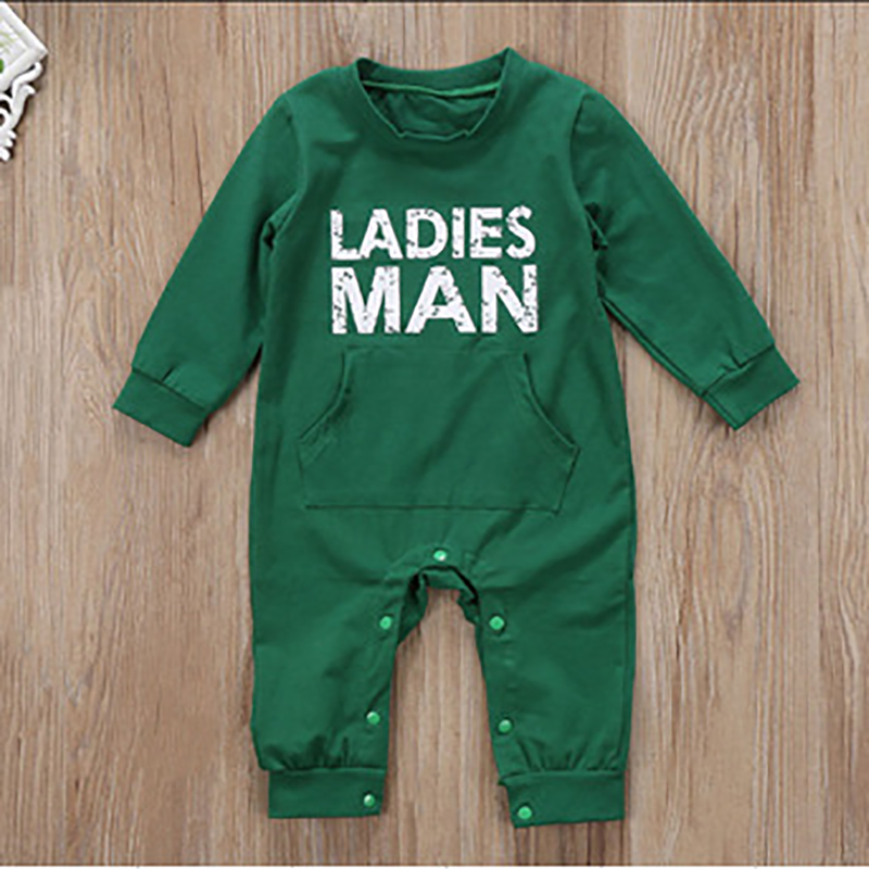 

Baby Ladies Man Letter Pocket Design Solid Long-sleeve Jumpsuit
