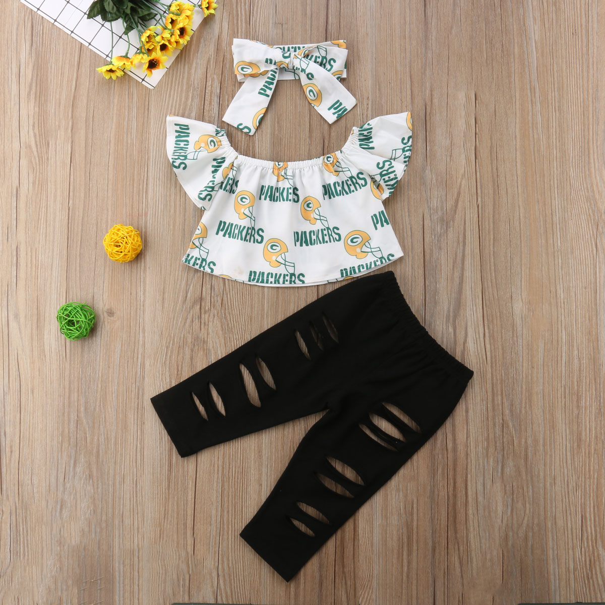 

Baby/ Toddler Girl's Off Shoulder Top, Ribbed Pants and Bow Headband