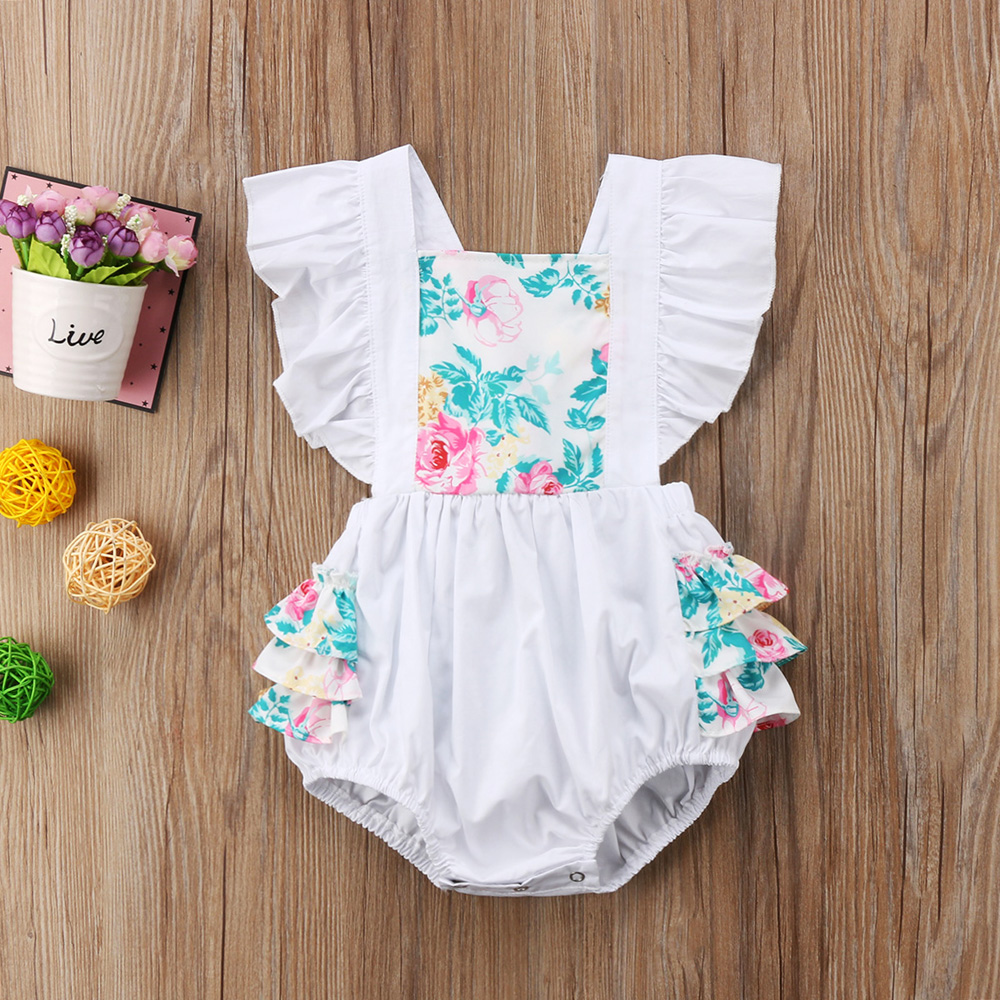 

Ruffle Self-tie Back Cotton Summer Romper