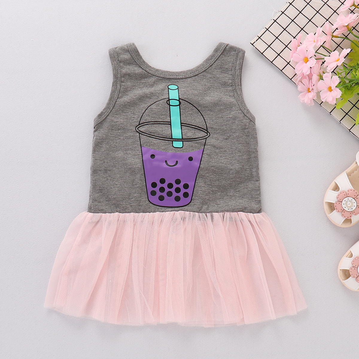 

Drink Print Sleeveless Tulle Dress