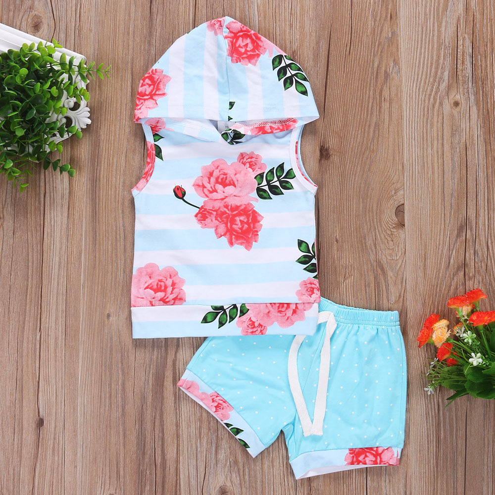 

Baby / Toddler Flower Print Hooded Top and Shorts Set