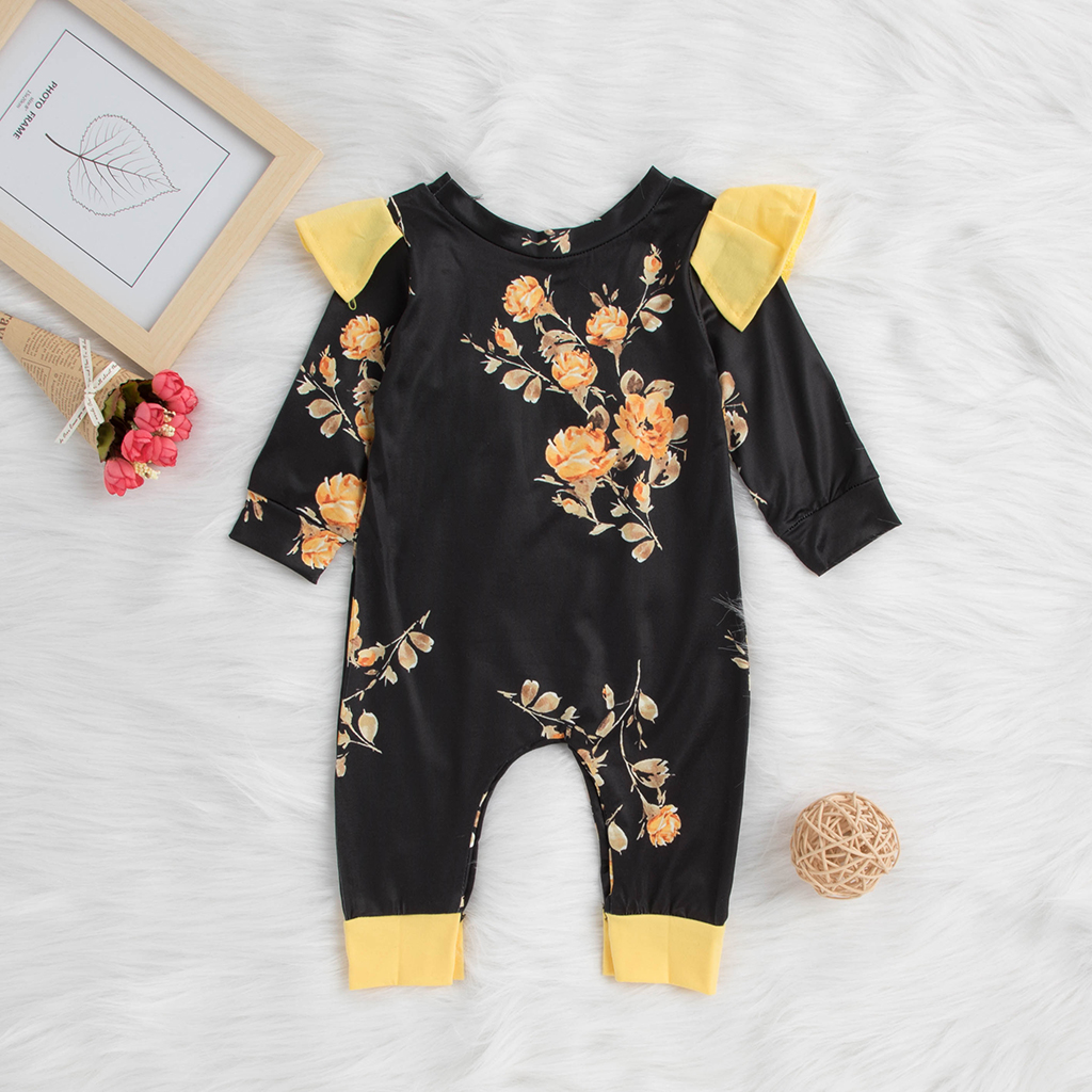 

Baby Girl Floral Print Mesh Design Long-sleeve Jumpsuit