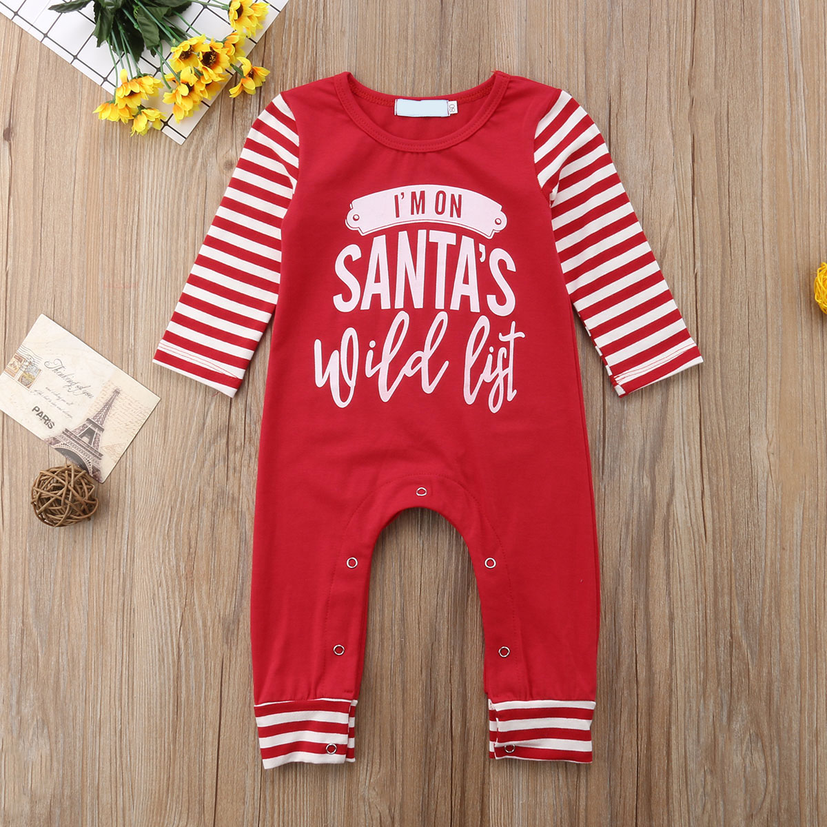 

Baby Christmas Style Stripe Letter Print Long-sleeve Jumpsuit