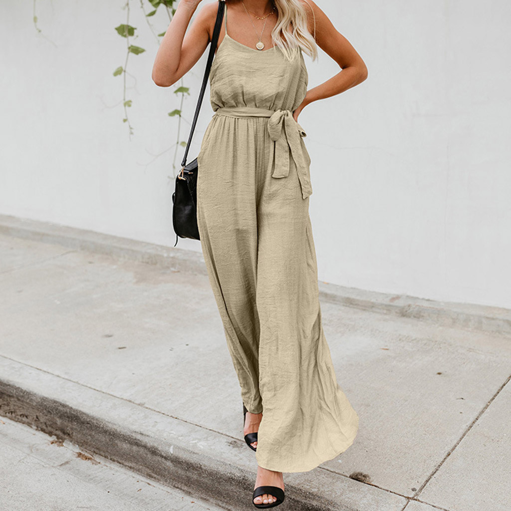 

Elegant Solid Jumpsuit High Waisted Wide Leg Pants Jumpsuits Romper with Belt