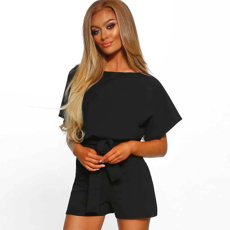 

Solid Detachable Waist Short-sleeve Jumpsuit