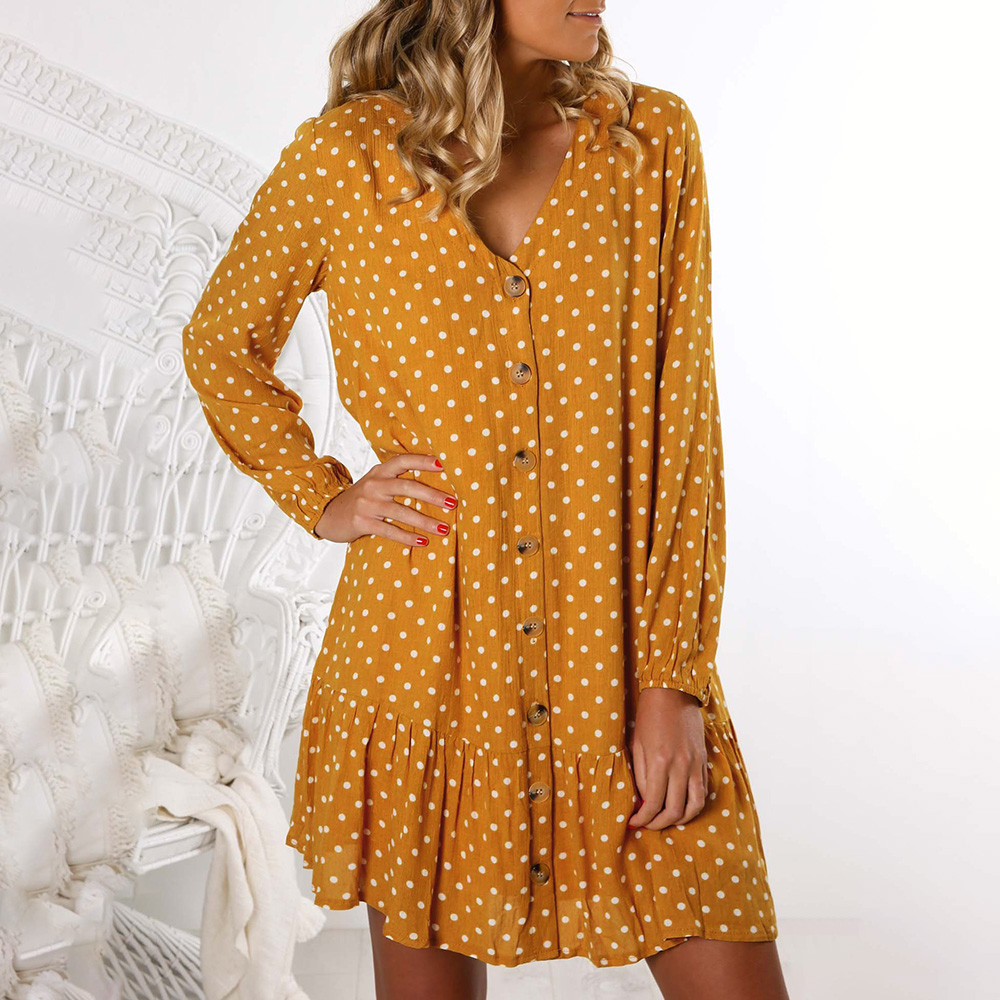 

Stylish Polka Dots Ruffled Long-sleeve Mini Dress