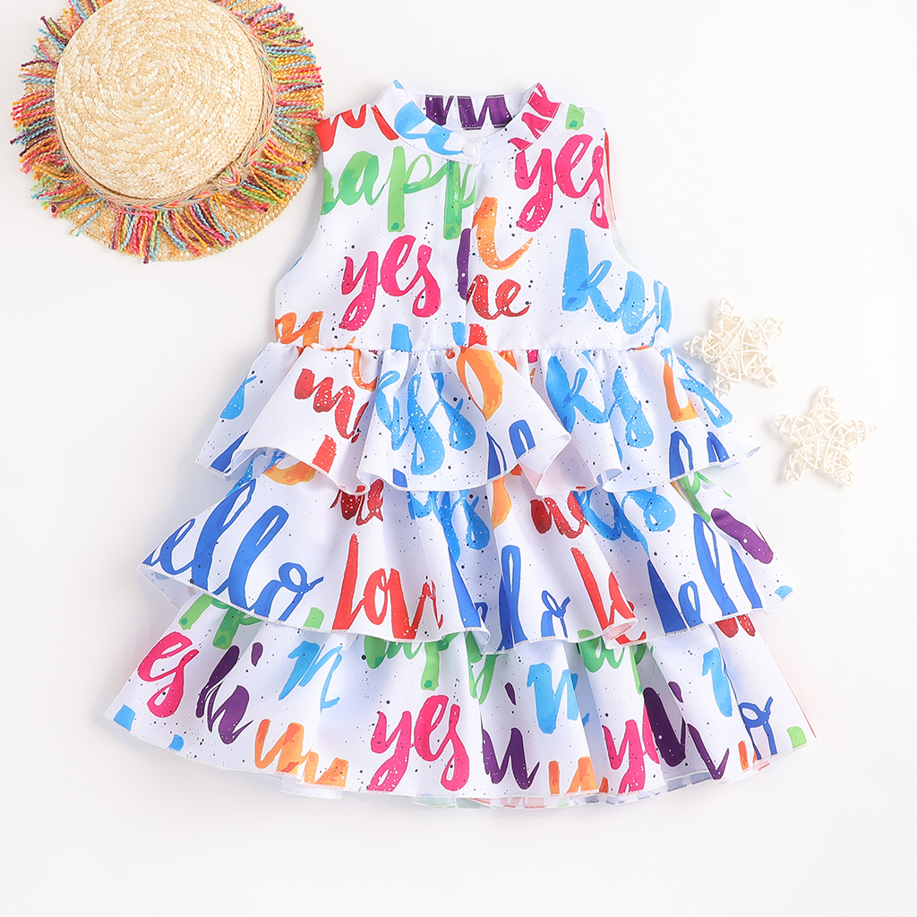 

Fashionable Colorful Letter Print Sleeveless Cake Dress for Toddler and Kid