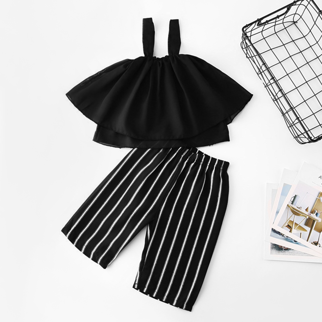 

Flounce Strap Top and Striped Pants Set