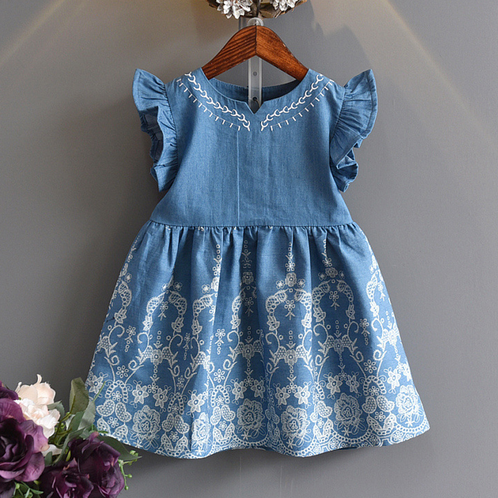 

Flutter-sleeve Denim Dress
