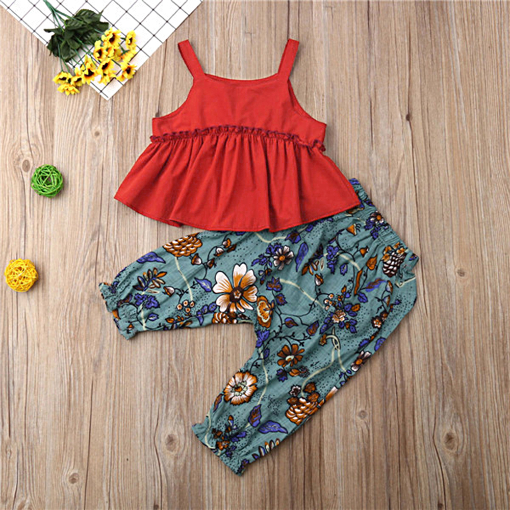 

Baby / Toddler Solid Strappy Top and Floral Print Pants Set