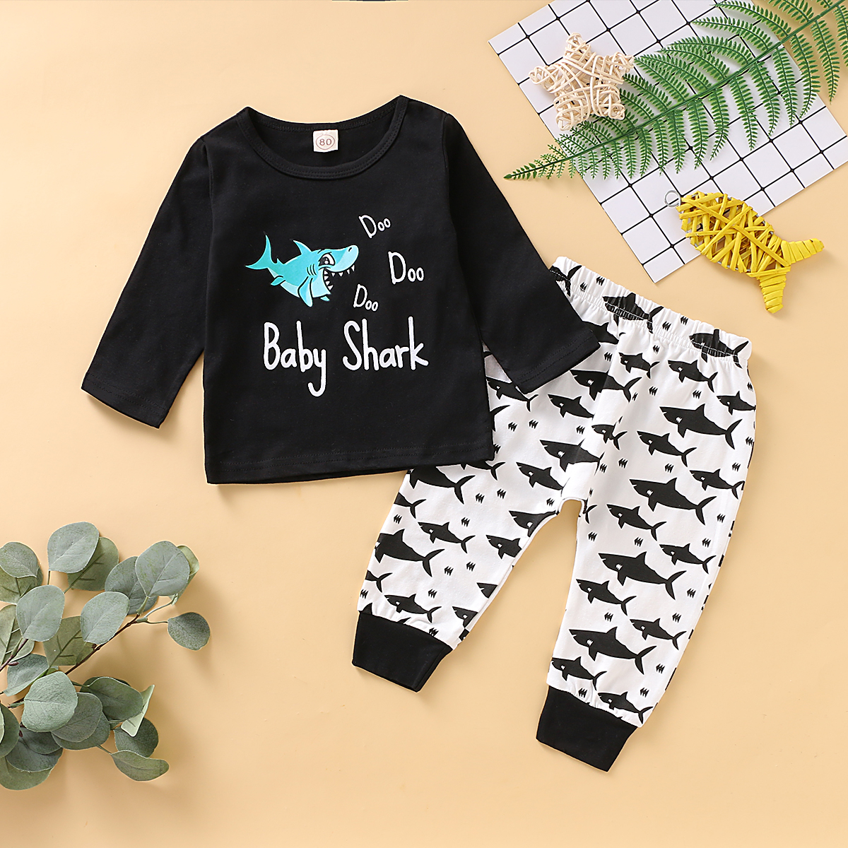 

Baby / Toddler BABY SHARK Print Long-sleeve Tee and Pants Set