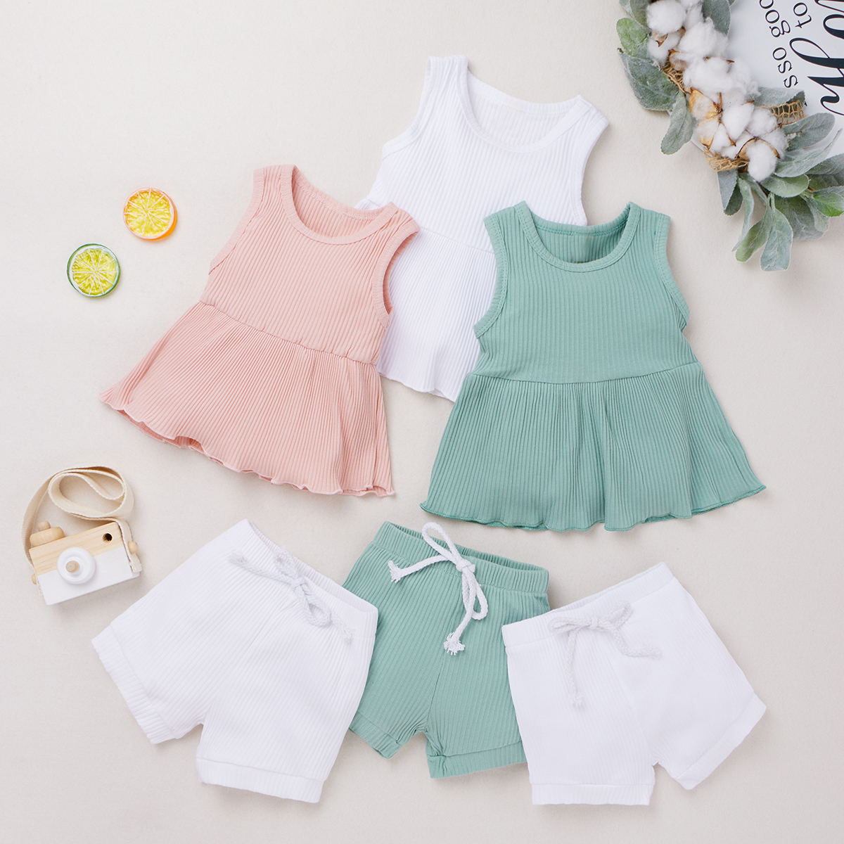 

2pcs Baby Girl Sleeveless Cotton Sweet Baby's Sets