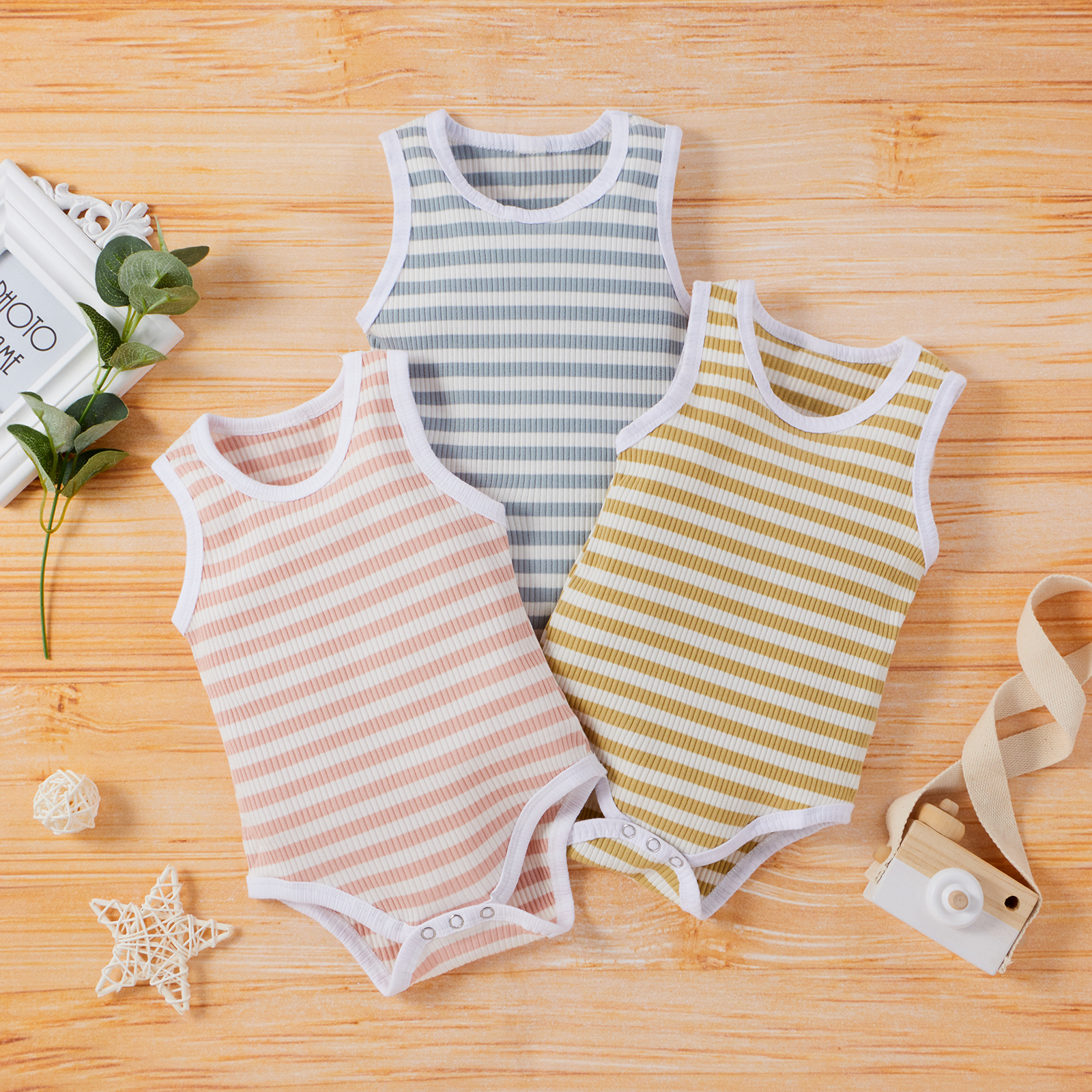 

Ribbed Striped Sleeveless Baby Romper