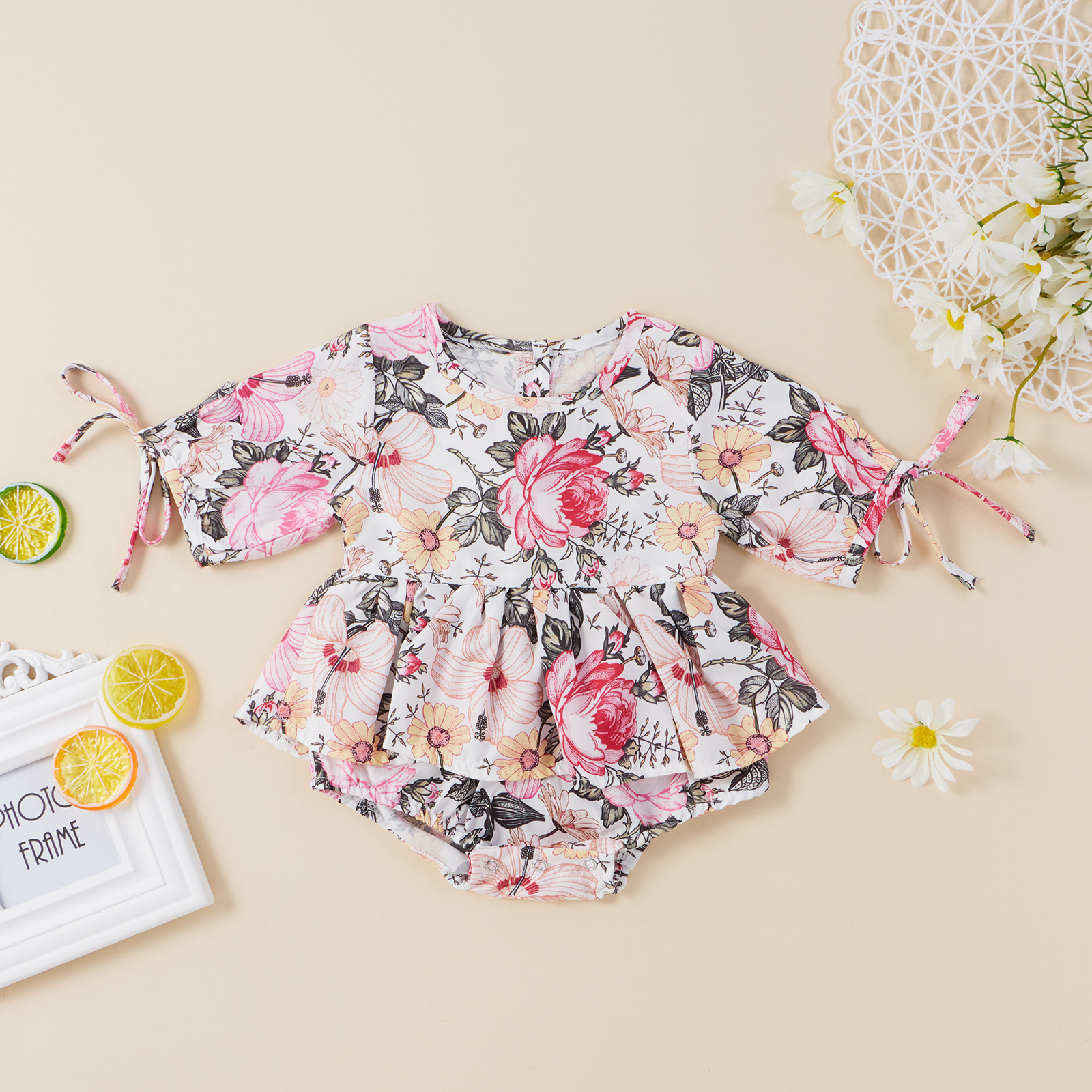 

Baby Floral Print Short-sleeve Dress Romper