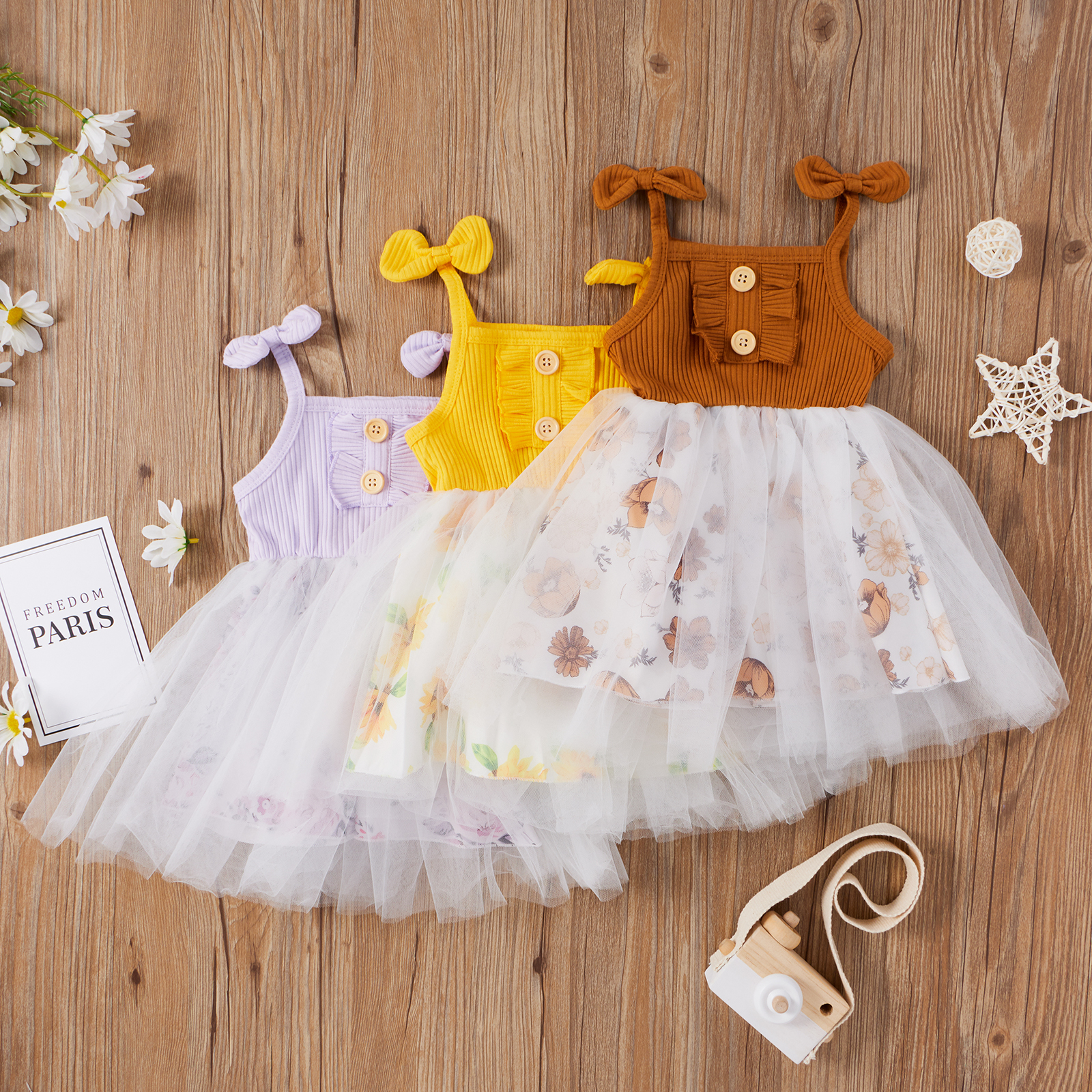 

Baby Girl Floral Sweet Sling Solid Cotton Tulle Princess Dress