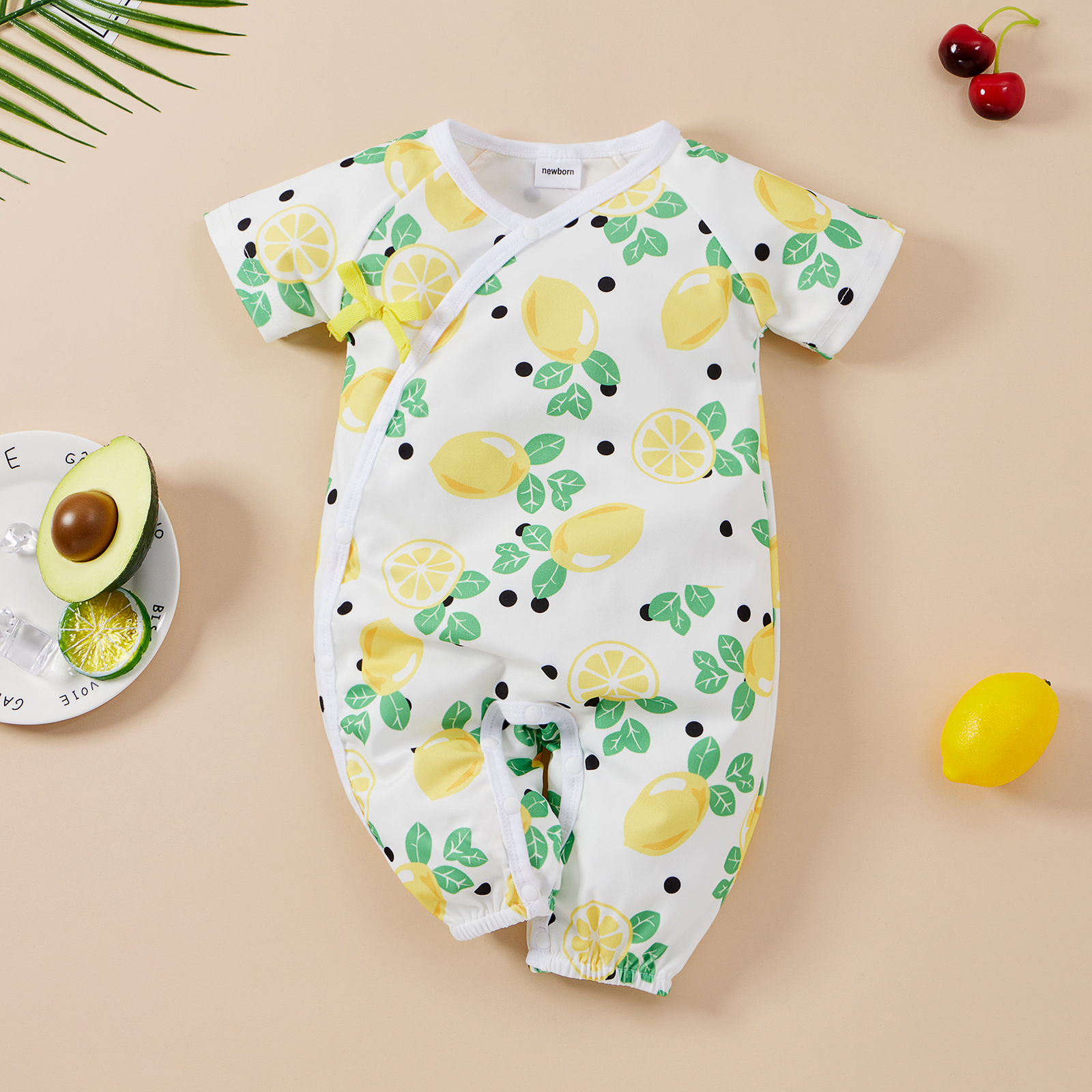 

Casual Fruit Lemon Printed Short-sleeve Baby Jumpsuit