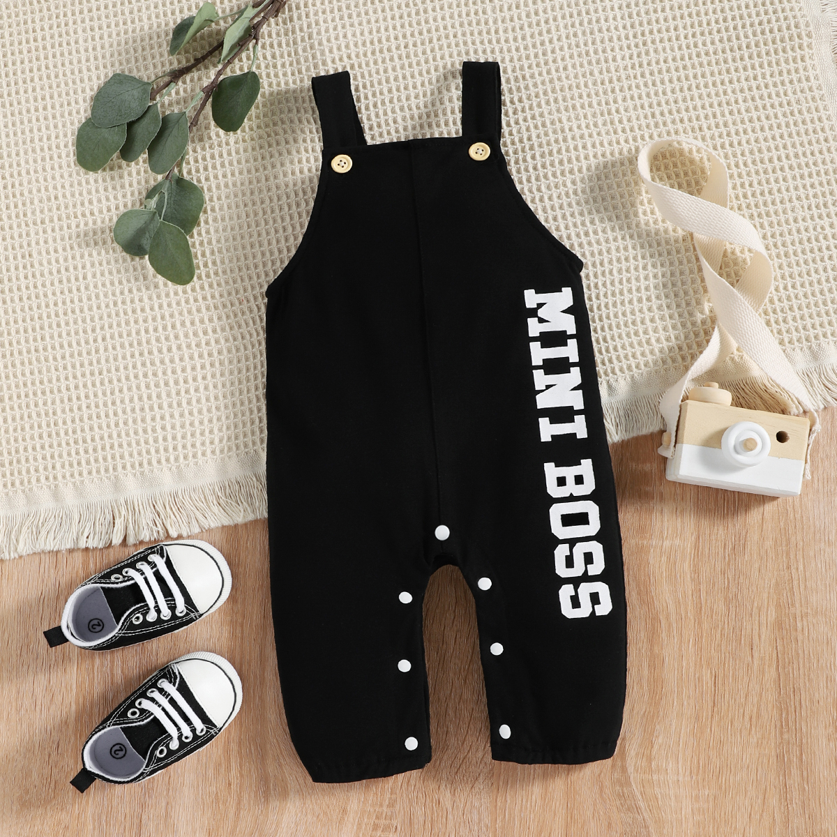 

Baby Boy/Girl 95% Cotton Sleeveless Button Design Letter Print Overalls