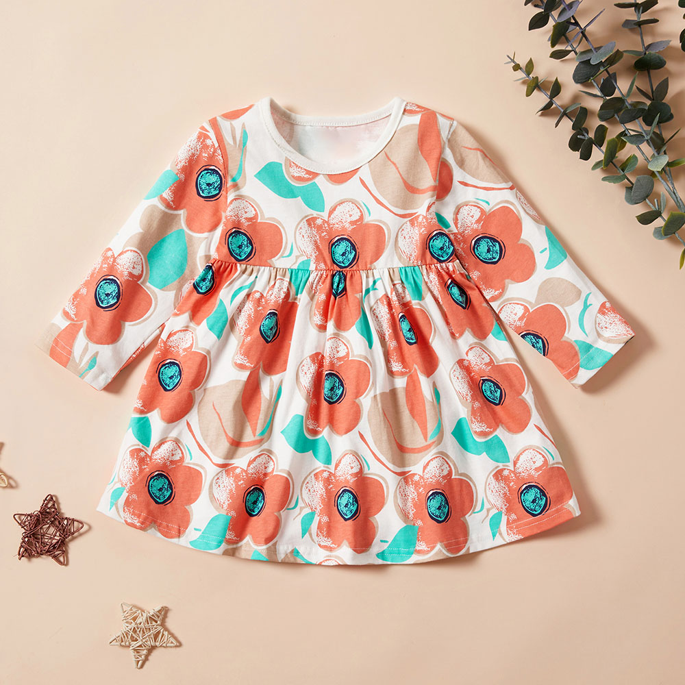 

Baby / Toddler Trendy Floral Print Cotton Long-sleeve Dress