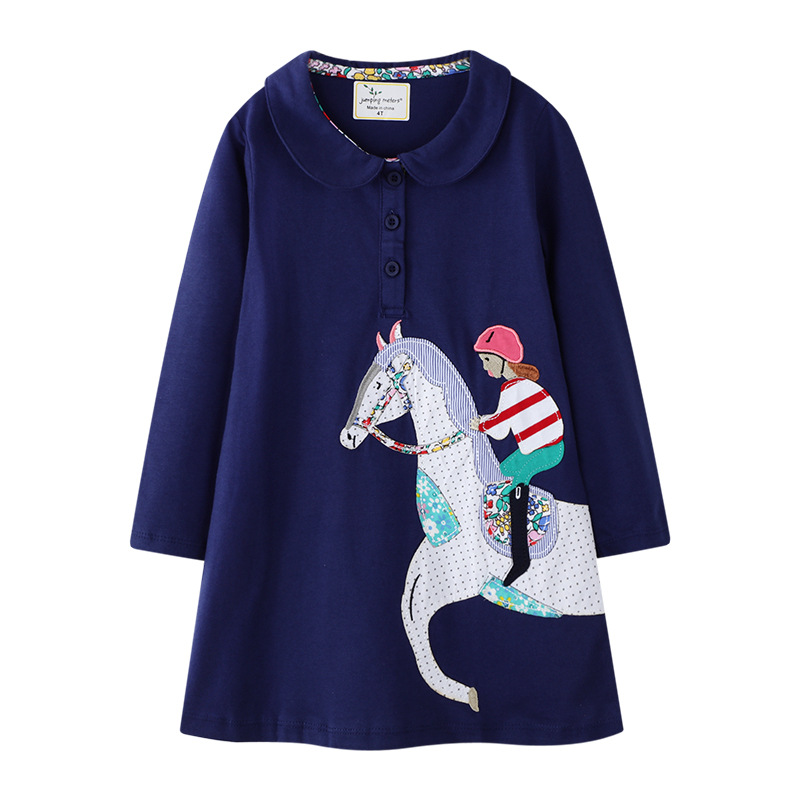 

Unicorn Print Polo Collar Long-sleeve Dress