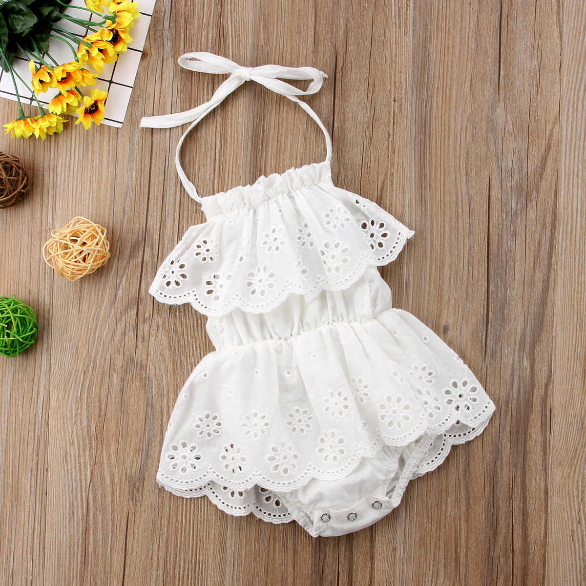 

Baby Girls Lace Embroidery Halter Dress Bodysuit
