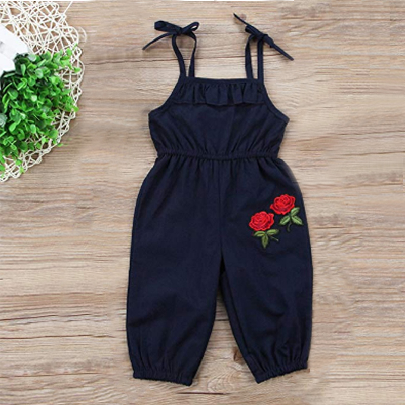

Baby Embroidery Rose Tie Closure Jumpsuit