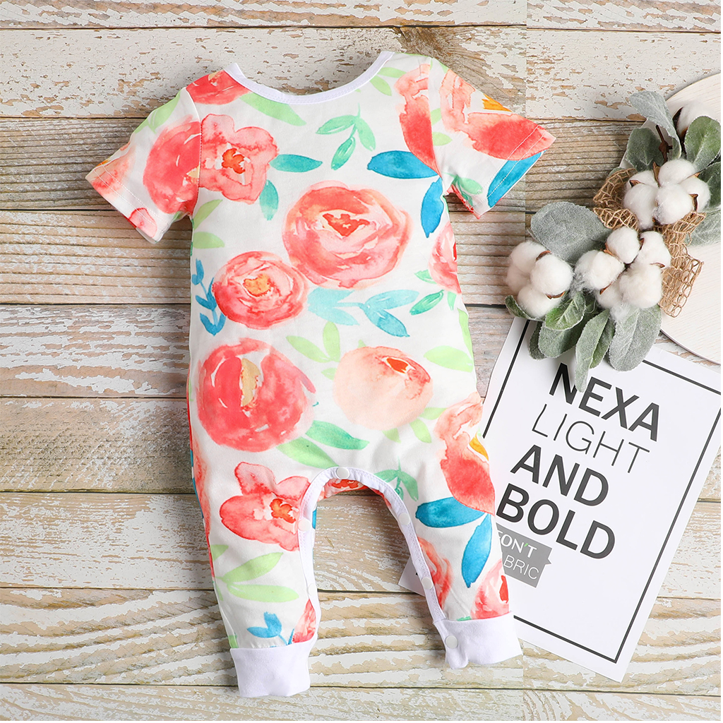 

Baby Flower Print Short-sleeve Jumpsuit