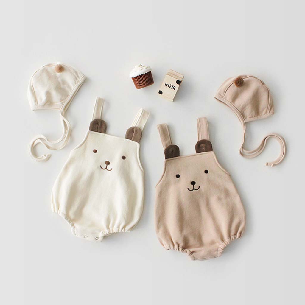 

100% Cotton 2pcs Bear Print 3D Ear Design Baby Set