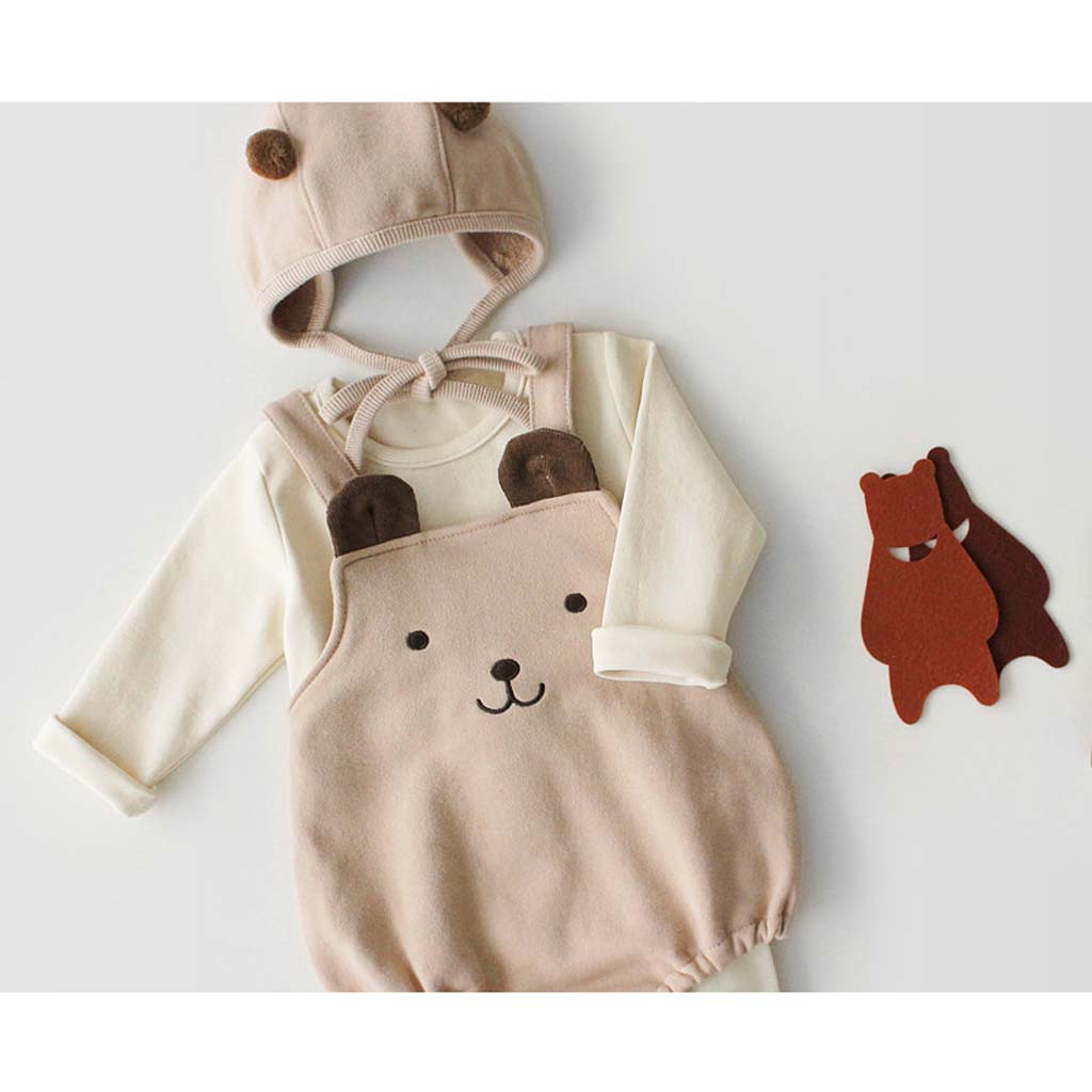 

100% Cotton 2pcs Bear Print 3D Ear Design Baby Set