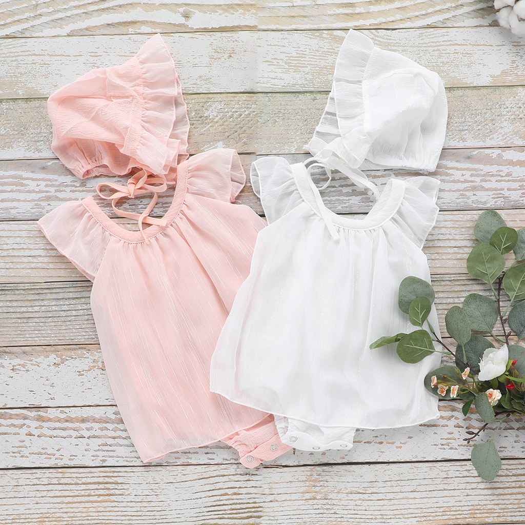 

Baby Girl Ruffle-sleeve Dress Bodysuit and Hat
