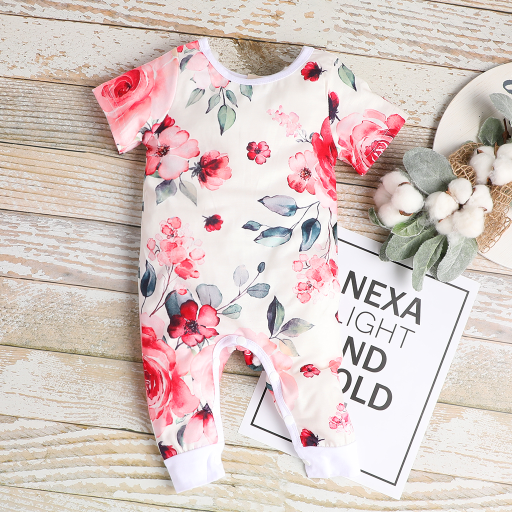 

Baby Rose Print Short-sleeve Jumpsuit