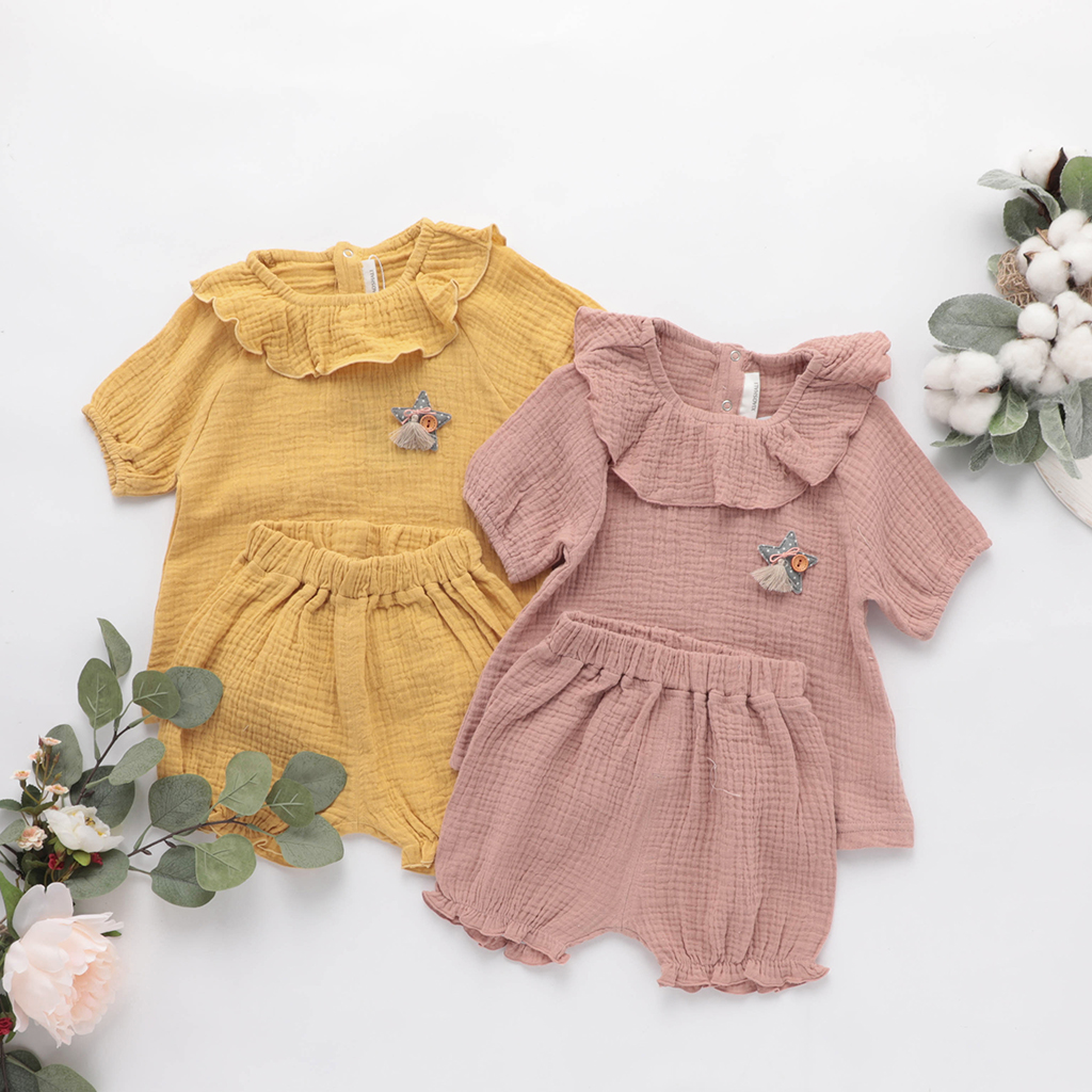 

Baby Girl Solid Flounced Collar Cotton Set