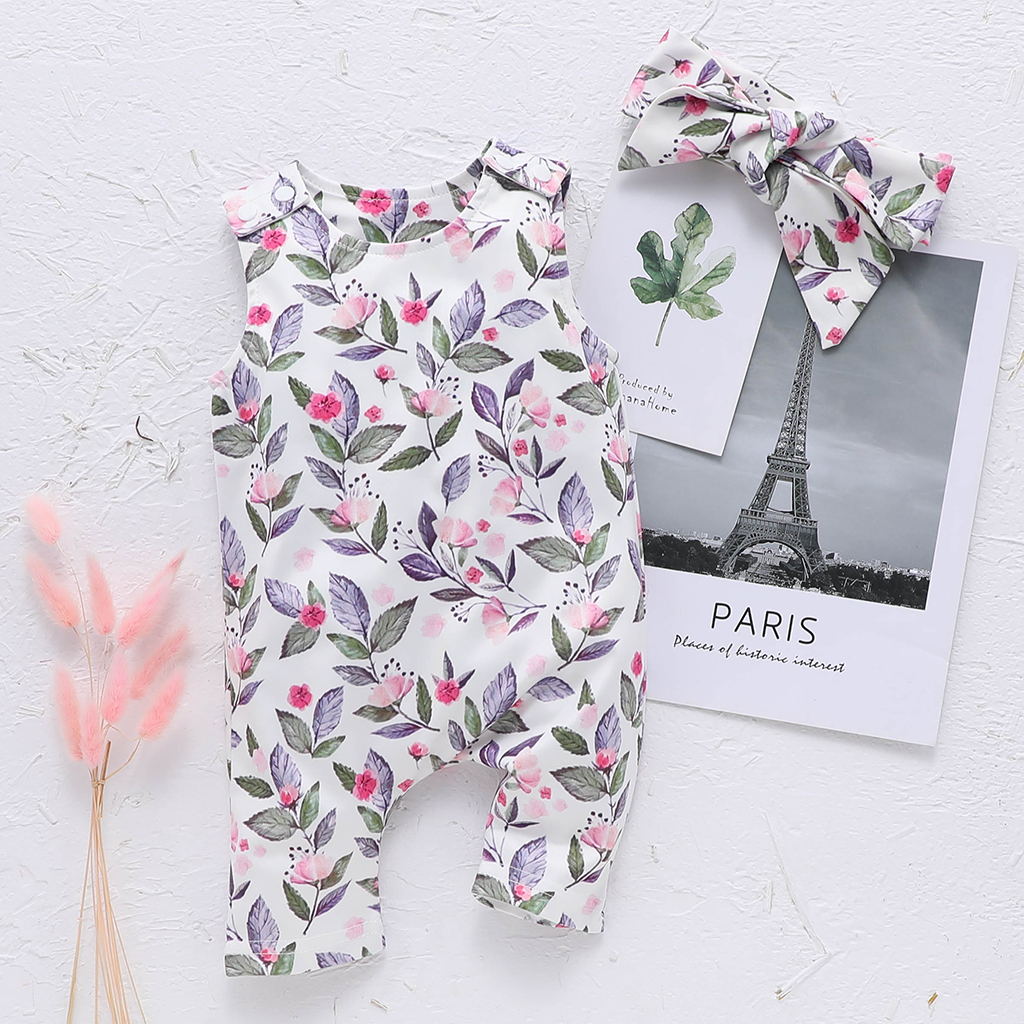 

Baby Floral Print Jumpsuit and Headband