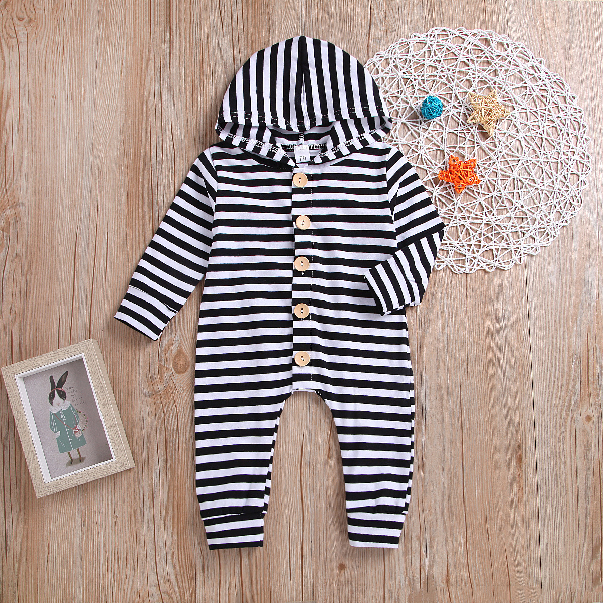 

Baby Striped Hooded Long Sleeves Jumpsuit