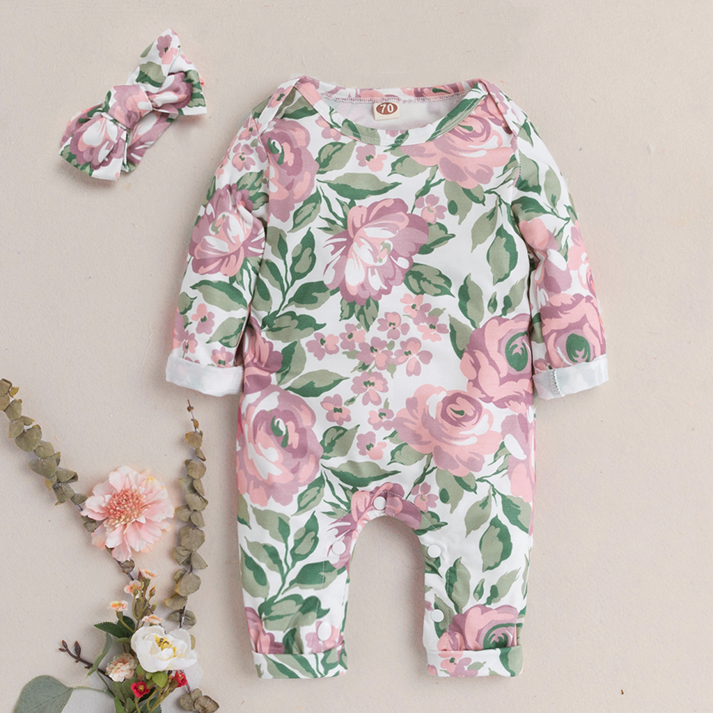 

2pcs Floral Allover Long-sleeve Baby Set