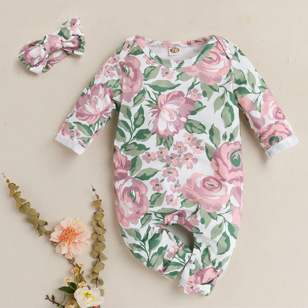 

2pcs Floral Allover Long-sleeve Baby Set