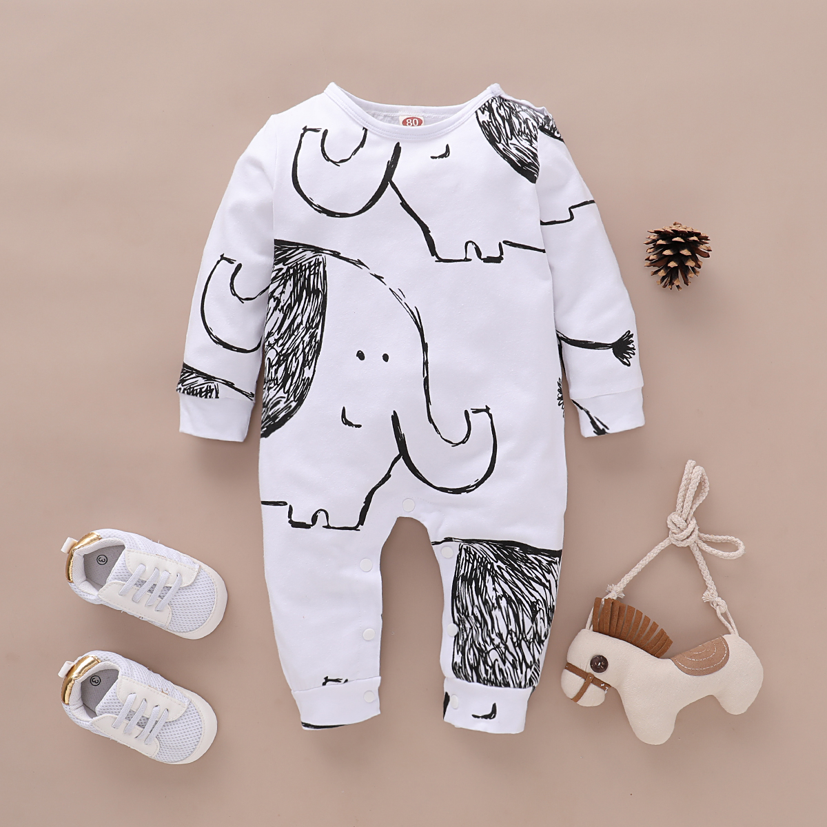 

Baby Boy / Girl Elephant Allover Long-sleeve Jumpsuit