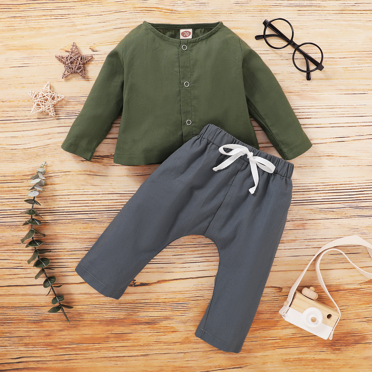 

Baby Boy Solid Long-sleeve Top and Pants Set
