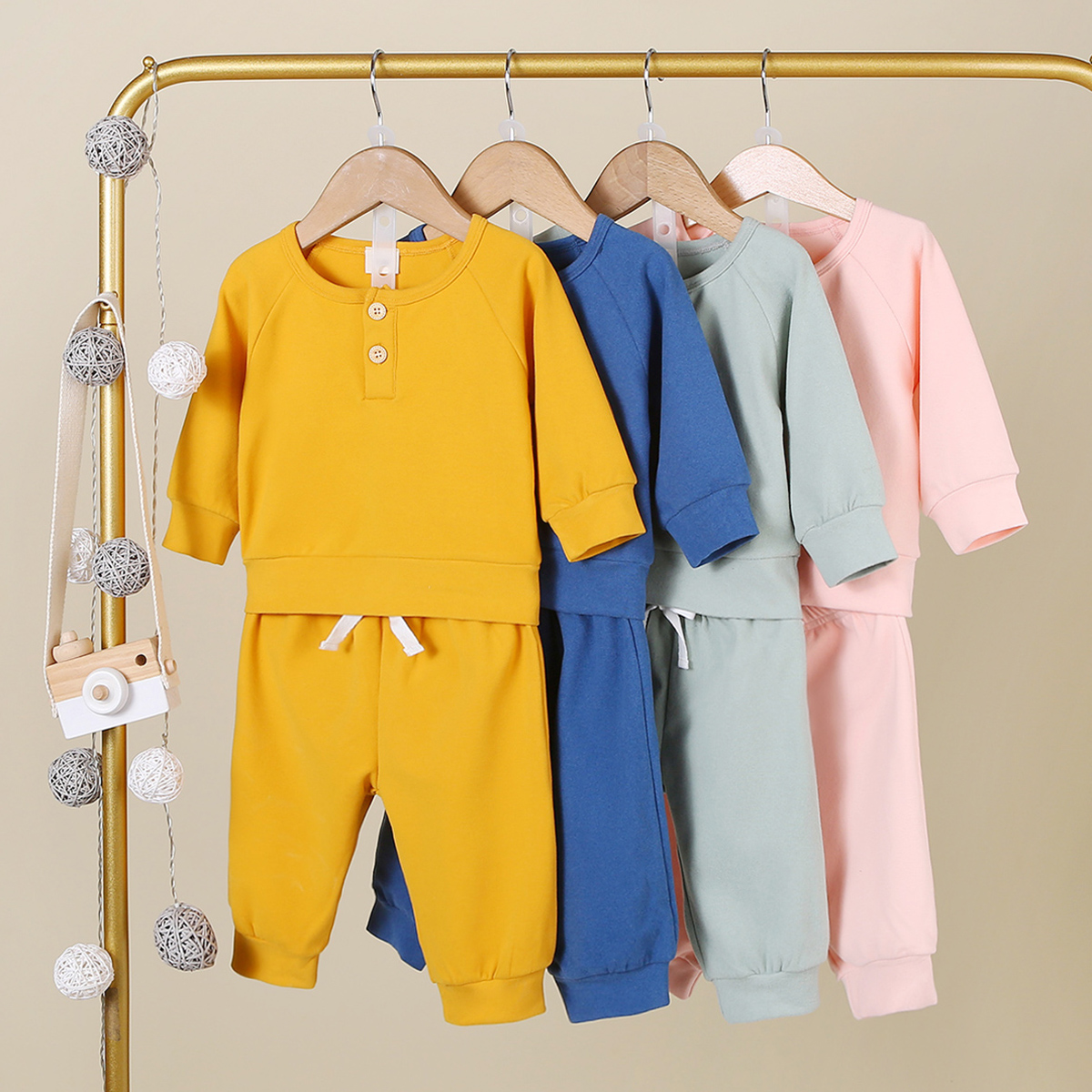 

2pcs Baby Unisex casual Baby's Sets Solid Fashion Long Sleeve Infant Clothing Outfits