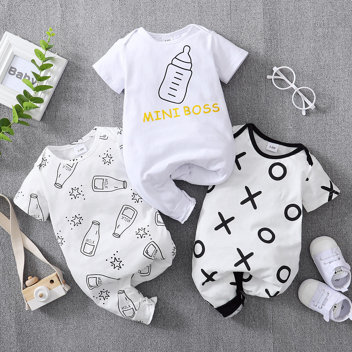 

Baby Short-sleeve Casual Letter Jumpsuit