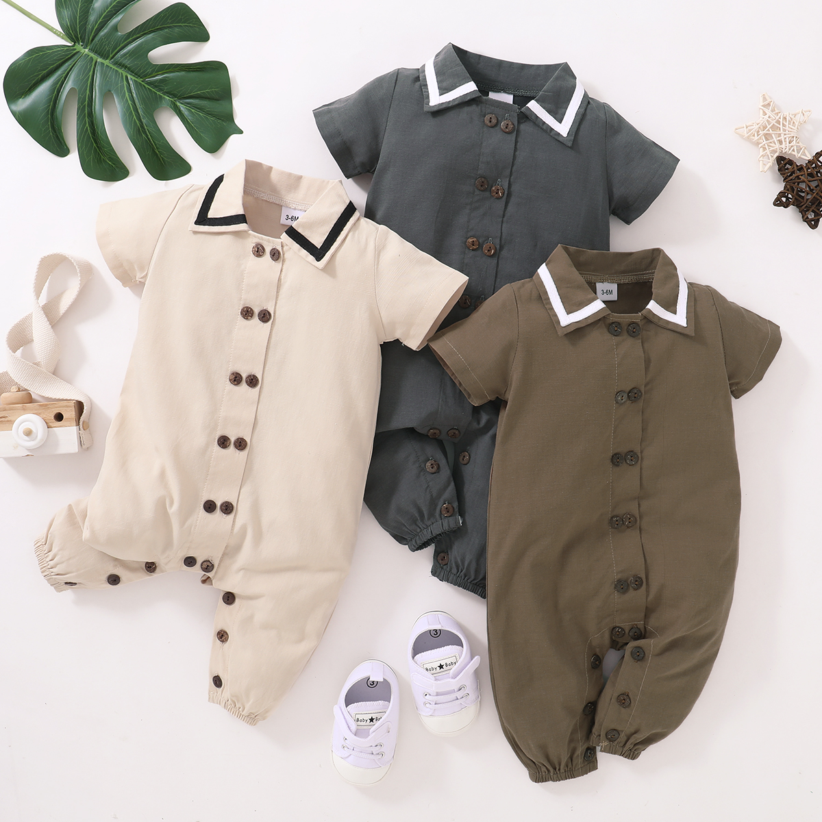 

Baby Lapel Collar Short-sleeve School Jumpsuit