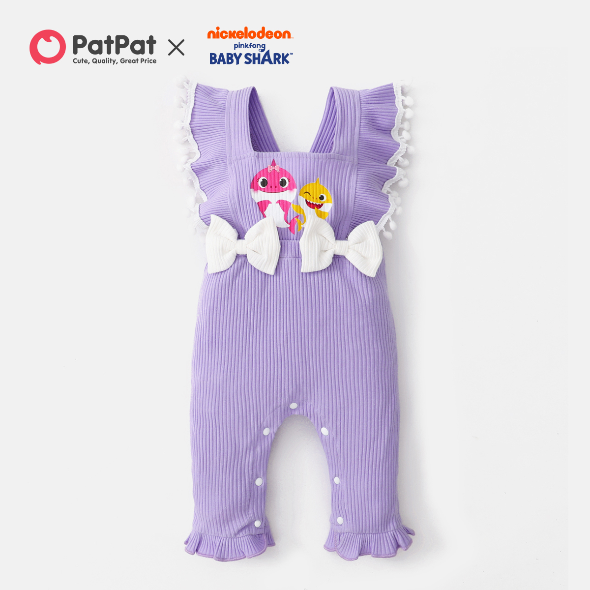 

Baby Shark Baby Girl Solid Bowknot Cotton Jumpsuit
