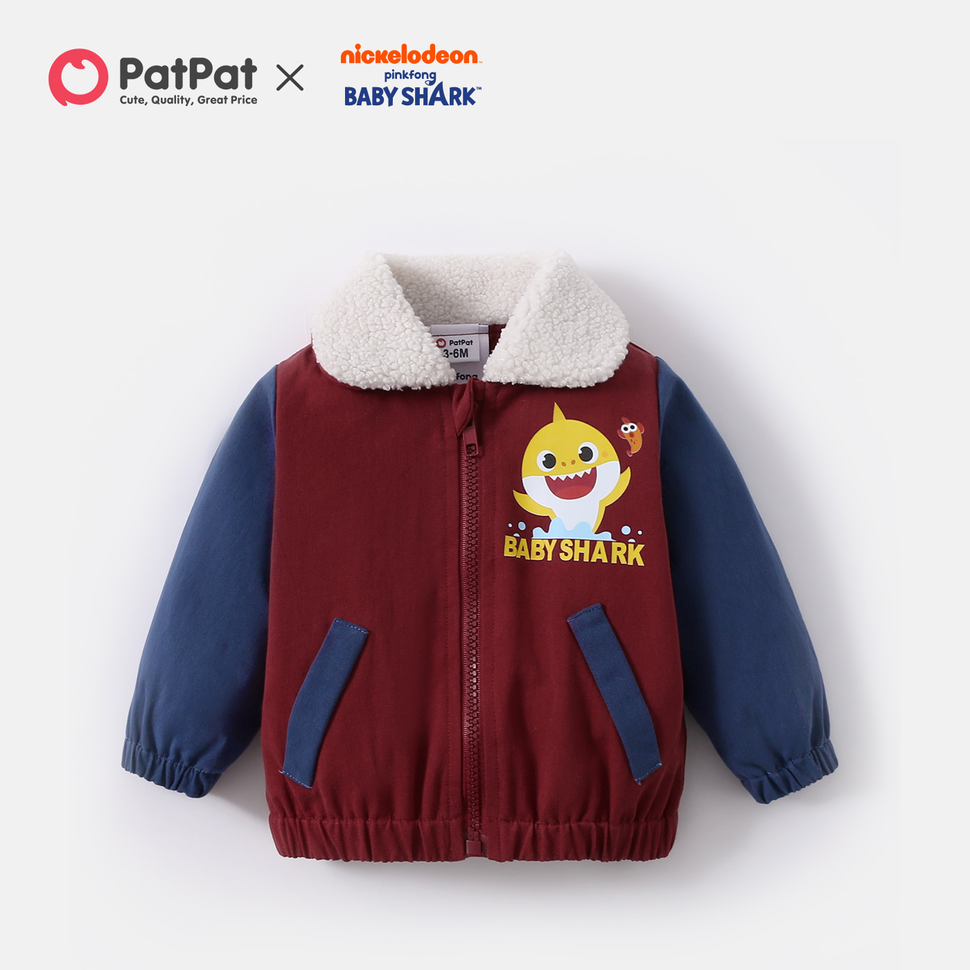 

Baby Shark Baby Boy Cotton Colorblock Velvet Collar Coat