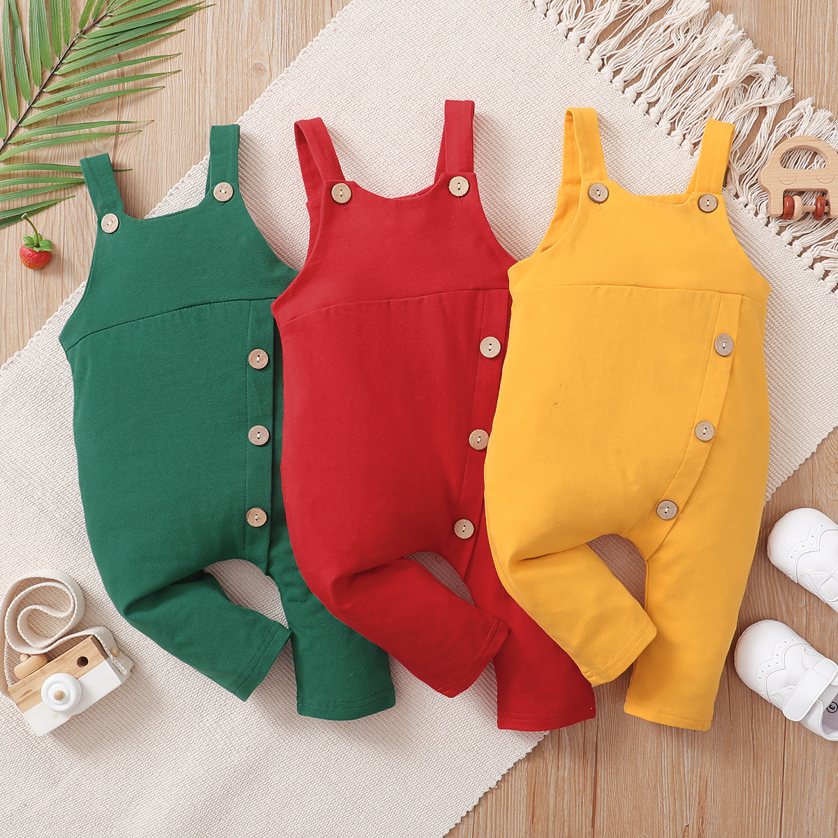 

Baby Boy/Girl Solid Button Sleeveless Jumpsuit Overalls