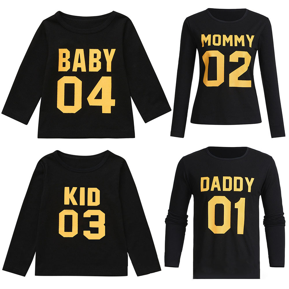 

Stylish Golden Letter Print Long-sleeve Family Matching T-shirts
