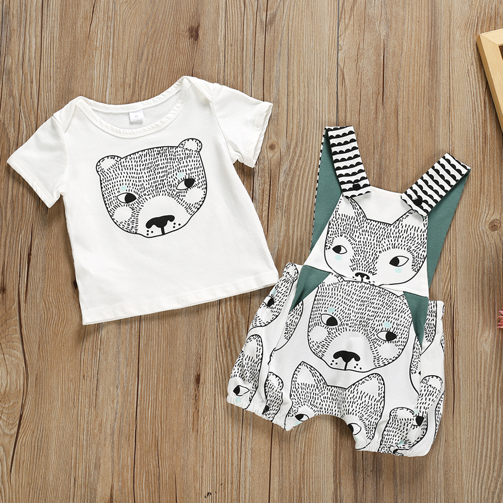 

Baby Boy Bear Print Tee and Overalls Set